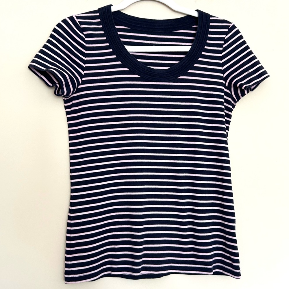 Croft & Barrow Women’s Blue and Pink Striped Soft Cotton Short Sleeve Tee